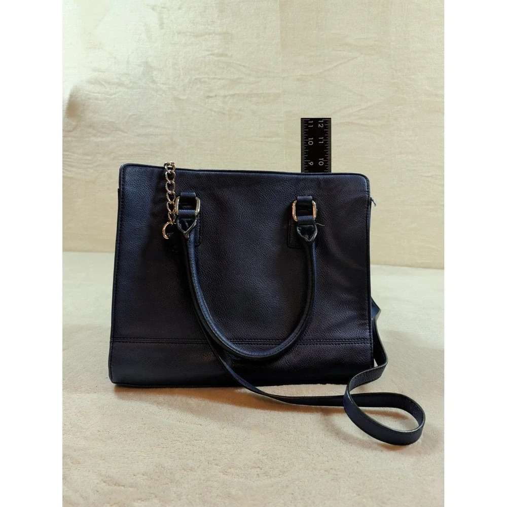 Nine West Navy‎ Blue Pebbled Faux Leather Tote Crossbody Handbag Gold Hardware